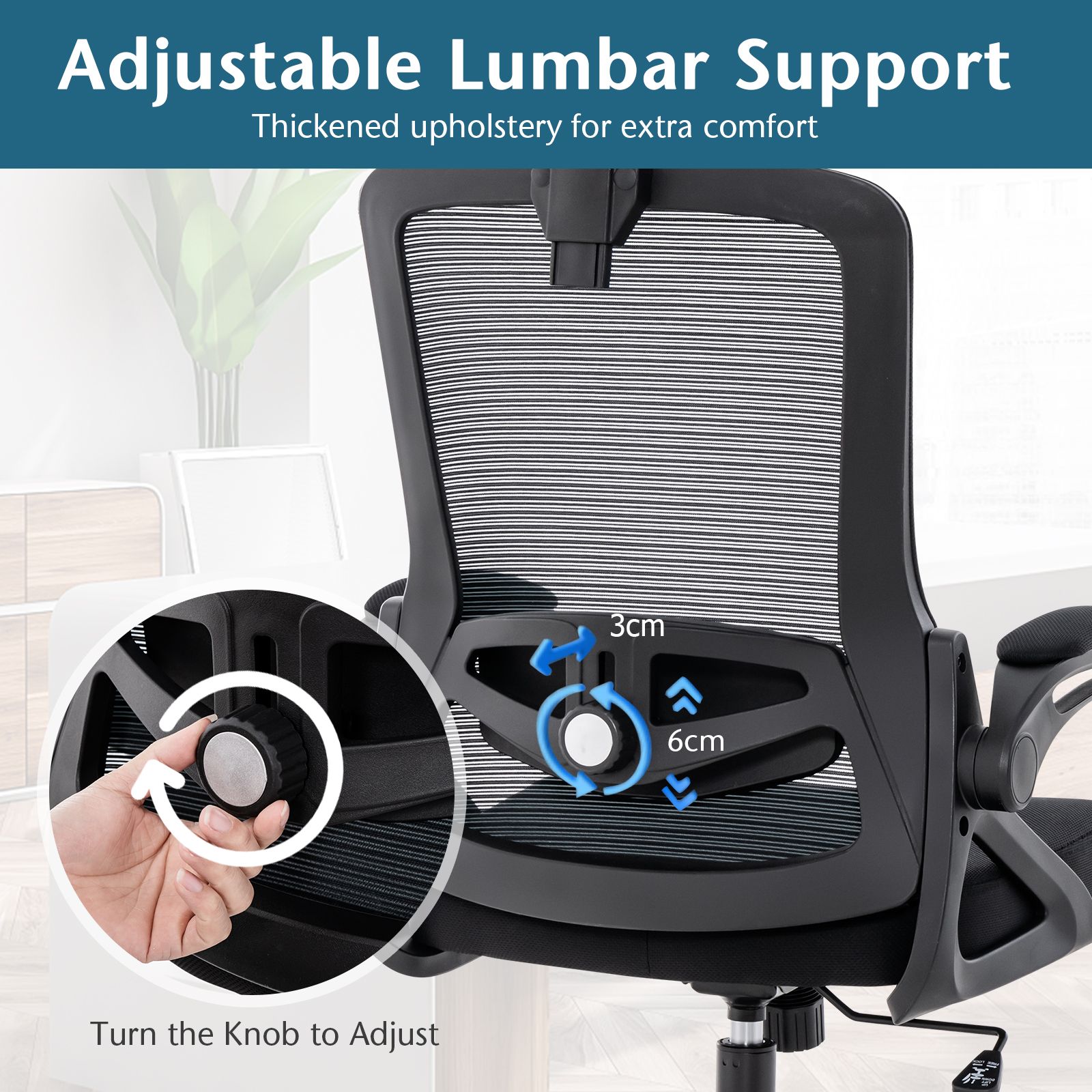 Ergonomic Office Chair with Adjustable Lumbar Support for Home Office Black